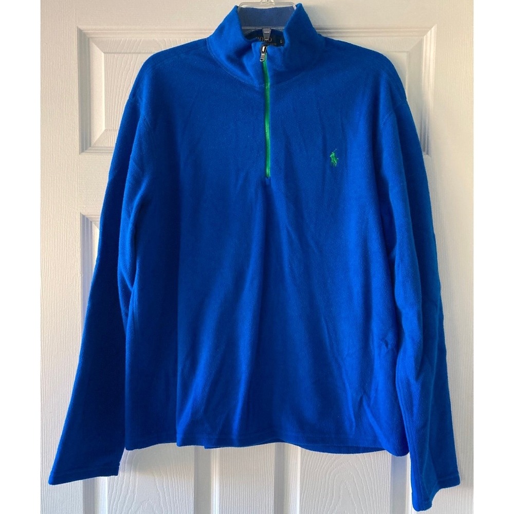 Men's Polo RL Ralph Lauren Performance Blue Fleece Jacket Half Zip Pullover Sz L